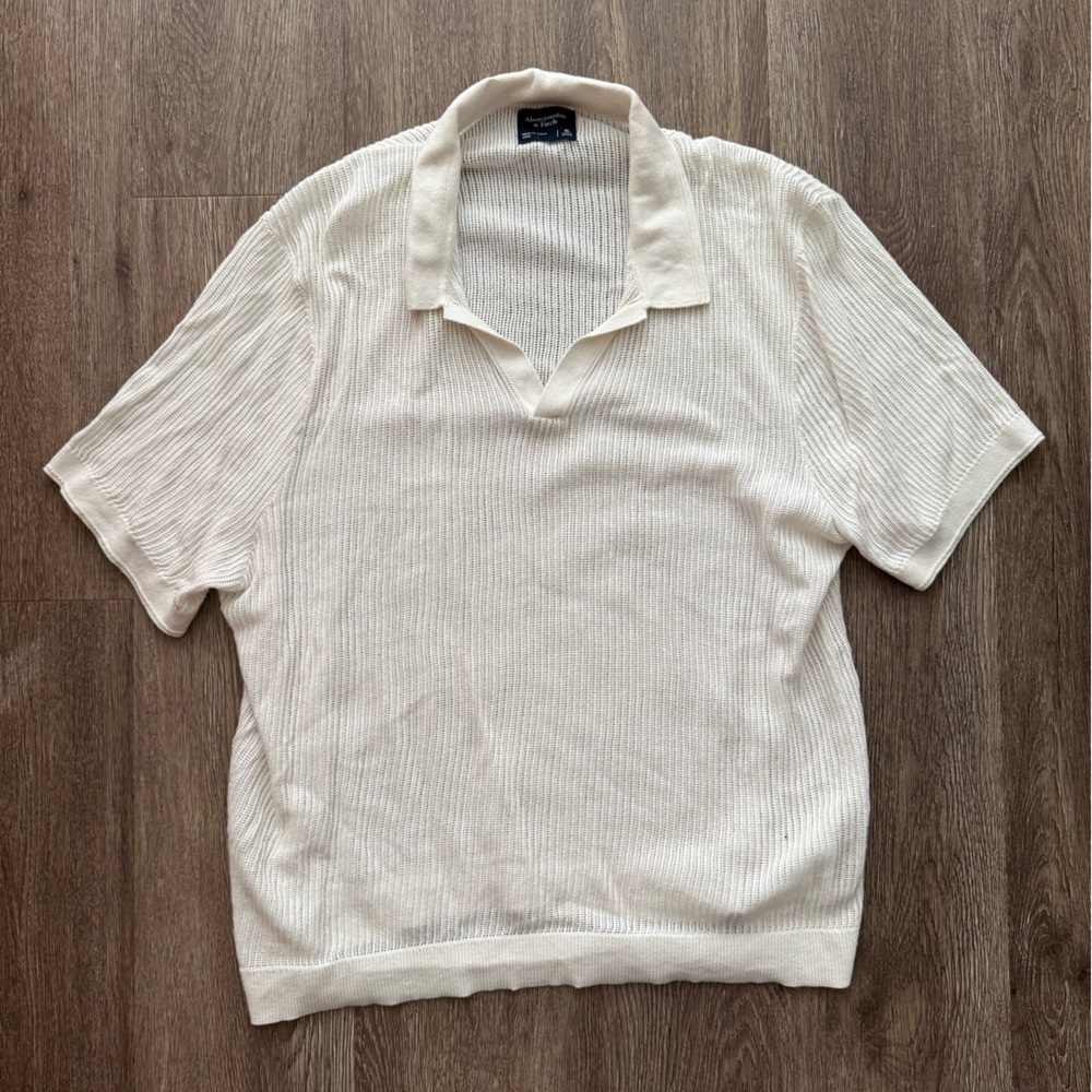 Abercrombie & Fitch Cream Knit Buttonless Polo